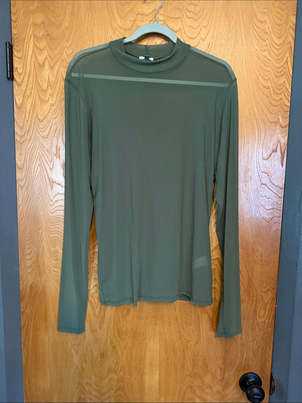 BKE Olive Green Long-Sleeve Mesh Yoke Top